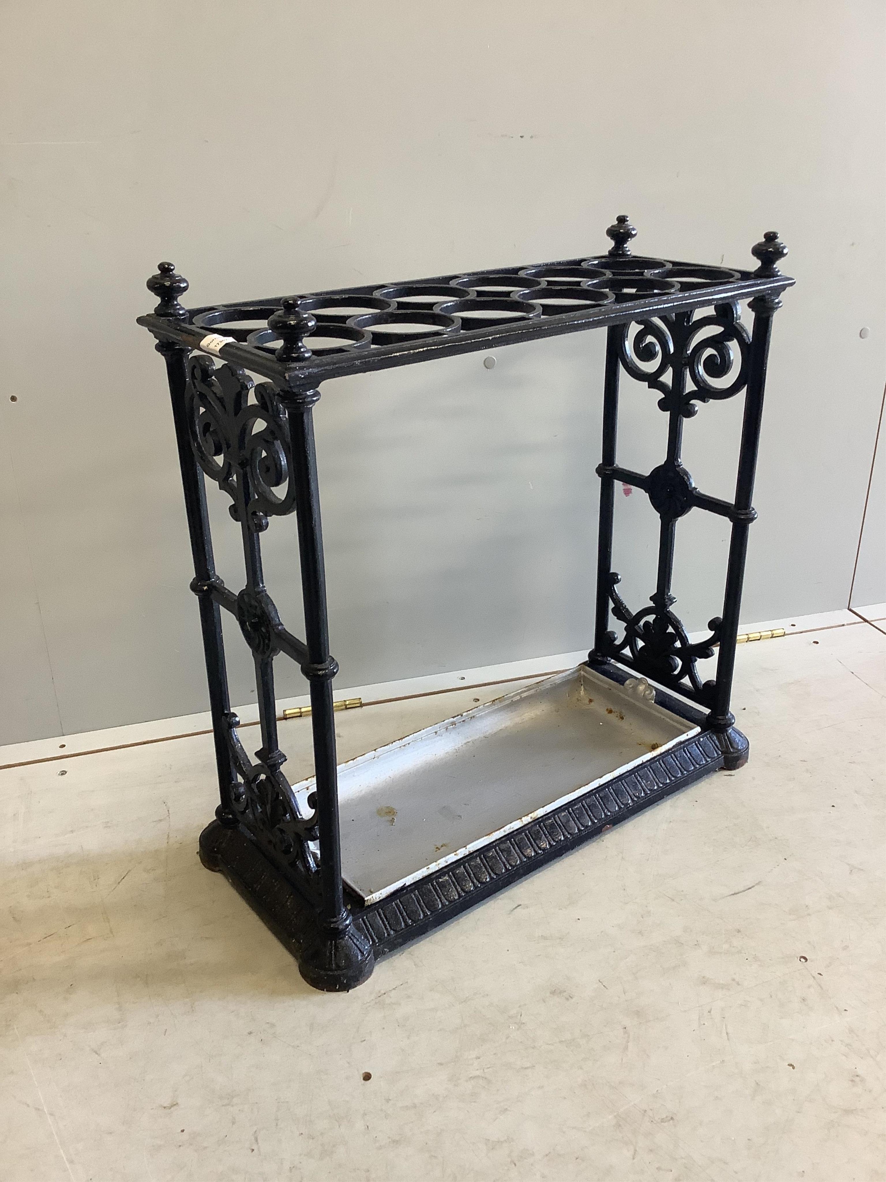 A 19th century Coalbrookdale style cast iron umbrella stand, width 62cm, depth 26cm, height 64cm. Condition - good